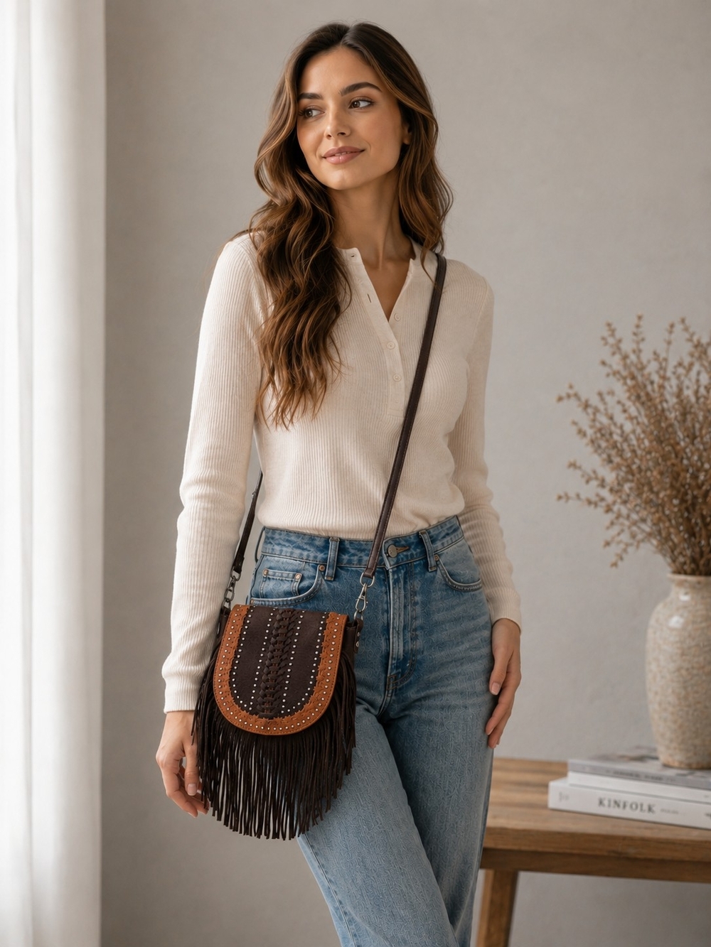 Montana West Dark Brown & Tan Fringe Crossbody Bag